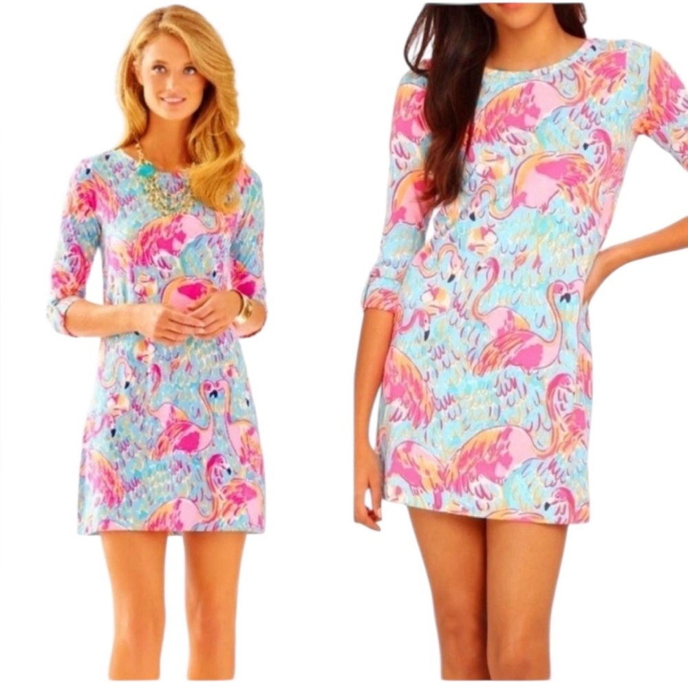 Lilly Pulitzer Linden Dress Flamingo Peel‎ N Eat Pattern 100% Pima Cotton Small